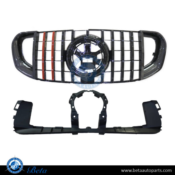 1678881100-mercedes-gls-class-x167-radiator-grille-brabus-look-carbon-and-red.jpg Mercedes GLS-Class X167 (2020-2023), Radiator Grille BBS Look for Standard Bumper (Carbon and Red), China, 1678881100