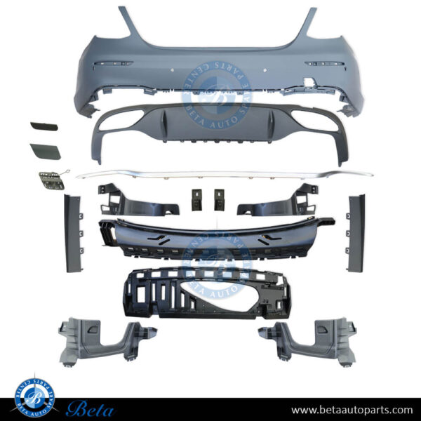 2138850801-mercedes-e-class-w213-rear-bumper-assembly-with-pdcnormal-amg-taiwan-parts-1.jpg Mercedes E-Class W213 (2017-2020), Rear Bumper Normal AMG with PDC (Satin Chrome), Taiwan
