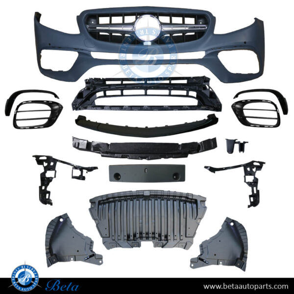 2138858600-mercedes-e-class-w213-front-bumper-amg-e63-look-with-pdc.jpg Mercedes E-Class W213 (2017-2020), Front Bumper AMG E63 Look with PDC with Radiator Grille (Gloss Black), Taiwan