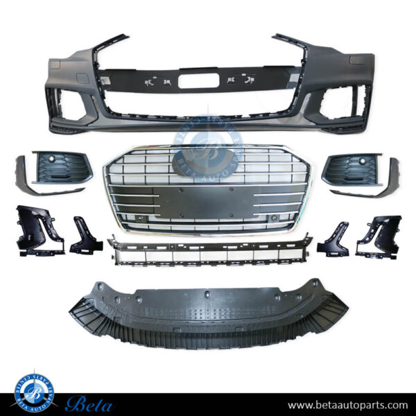 4K0807065C-audi-a6-s-line-front-bumper-complete.jpg Audi A6 S-Line (2019-Up), Front Bumper with Park Assist with Radiator Grille, China, 4K0807065C