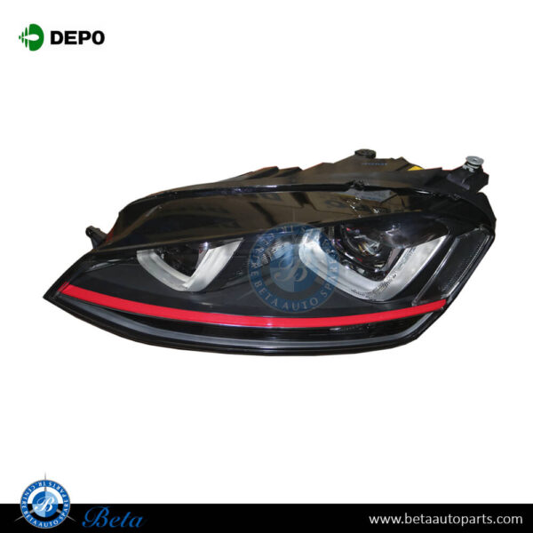 Volkswagen Golf 7 GTI (2023-2016), Headlamp Xenon - Black (Left), Depo, 5G1941753A