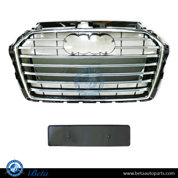 Audi A3 S-Line (2017-2019), Radiator Grille with PDC (Black and Chrome), China, 8V3853651AD