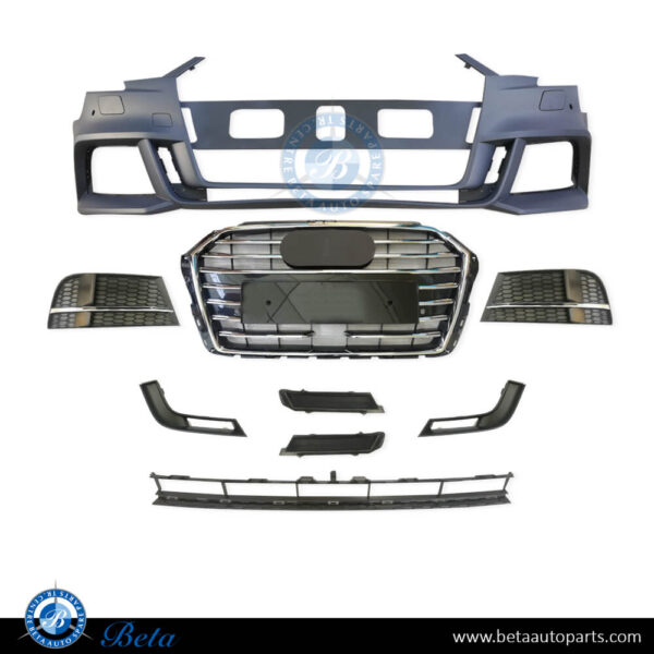 Audi A3 S-Line (2017-2019), Front Bumper with Park Assist with Washer, China, 8V5807065AH