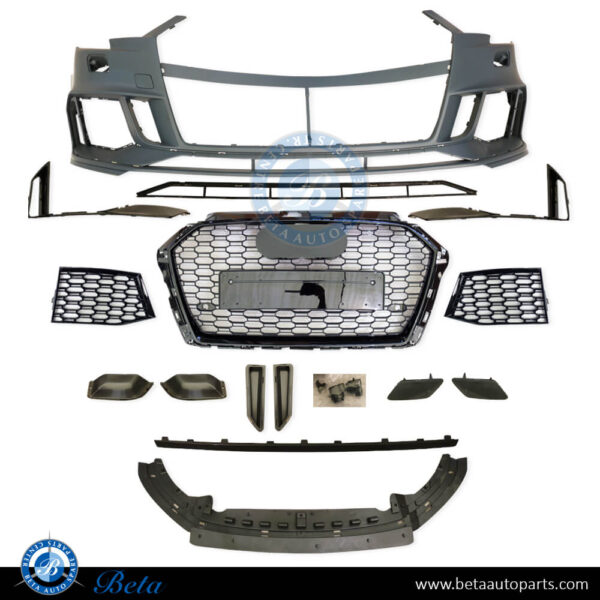 Audi A3 (2017-2019), Front Bumper RS3 Look with PDC with Washer, China, 8V5807065T