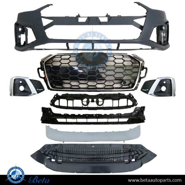 Audi A5-S-Line (2020-2024), Front Bumper with PDC with Park Assist with Washer with Radiator Grille, China, 8W6807065AE