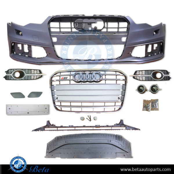 audi-a6-s6-front-bumper-assembly-4G0807065D-spare-parts.jpg Audi A6 S6 (2011-2014), Front Bumper S6 Look with PDC with Washer, China, 4G0807065D