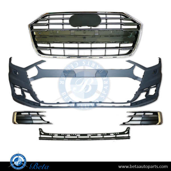 audi-a8-front-bumper-2018-spare-parts.jpg Audi A8 (2018-2021), Front Bumper with PDC with Washer with Radiator Grille, China, 4N0807065A