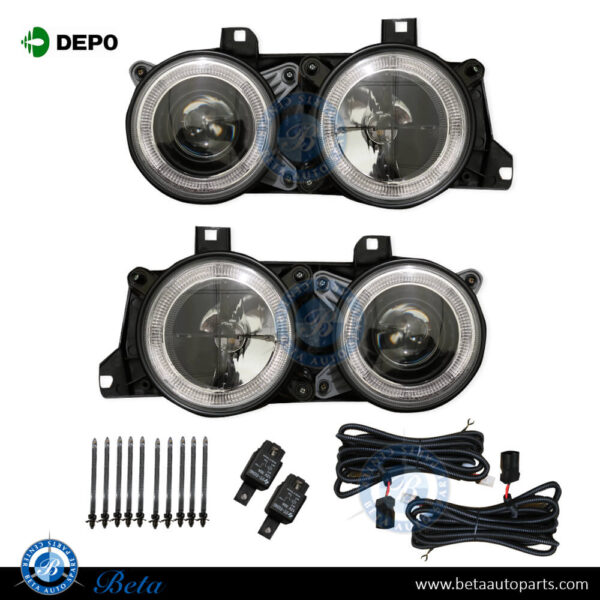 BMW 5 Series E34 (1988-1995), Headlamp M-Performance Cell Rim Black Set, Depo