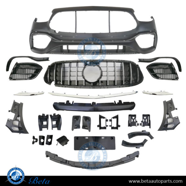 e-class-w213-e63-front-bumper-parts.jpg Mercedes E-Class W213 (2021-2023), Front Bumper AMG E63 Look with PDC / Park Assist / Camera Hole / Radiator Grille, China