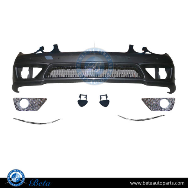 mercedes-e-class-w211-front-bumper-assembly-amg-e63-look-with-pdc-and-washer-steel-mesh.jpg Mercedes E-Class W211 (2006-2009), Front Bumper AMG E63 Look with PDC with Washer (Steel Mesh), Taiwan