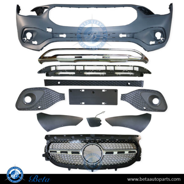 mercedes-gla-h247-front-bumper-spare-parts.jpg Mercedes GLA-Class H247 (2021-Up), Front Bumper with Radiator Grille, China, 2478803501