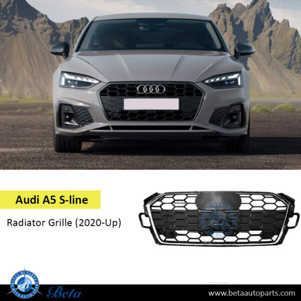 Audi A5-S-Line (2020-2024), Radiator Grille (Black and Chrome), China, 8W6853651BJ, 8W6853651BL